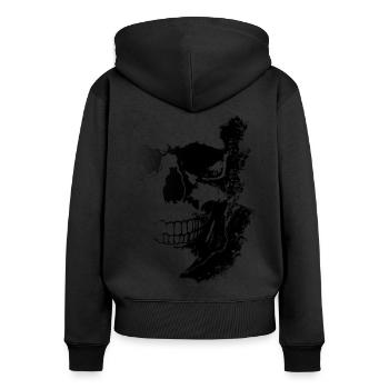 Skull - Frauen Premium Bio Zip Hoodie - Schwarz - Hinten - Julia (174cm)