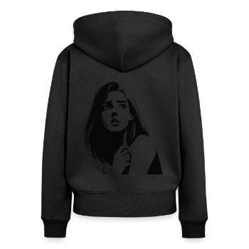 Angst ausdruckstarkes Design mit ängstlichen Frau - Frauen Premium Bio Zip Hoodie - Schwarz - Hinten - Julia (174cm)