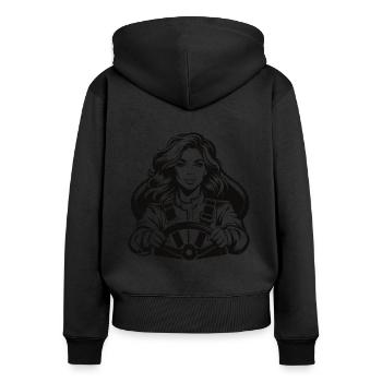 Coole Rennfahrerin – Geschwindigkeit und Stil - Frauen Premium Bio Zip Hoodie - Schwarz - Hinten - Julia (174cm)