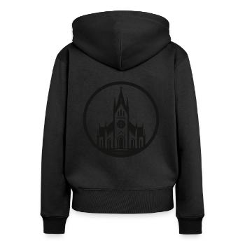 Église romane – Architecture intemporelle - Sweat à capuche zippé Premium bio Femme - noir - Dos - Julia (174cm)