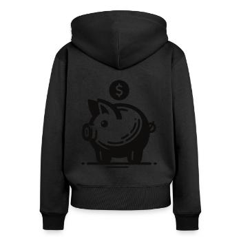 Tirelire amusante – économisez de l’argent avec humour - Sweat à capuche zippé Premium bio Femme - noir - Dos - Julia (174cm)