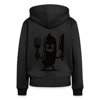 Lustiges Würstchen – Ein Biss voller Spaß - Frauen Premium Bio Zip Hoodie - Schwarz - Hinten - Julia (174cm)