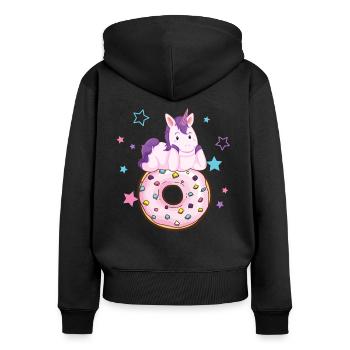 Licorne avec donut - Sweat à capuche zippé Premium bio Femme - noir - Dos - Julia (174cm)