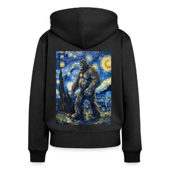 bigfoot, big foot, van gogh, sternenacht - Frauen Premium Bio Zip Hoodie - Schwarz - Hinten - Julia (174cm)