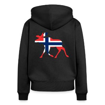 Norwegen Elch Silhouette mit norwegischer Flagge - Frauen Premium Bio Zip Hoodie - Schwarz - Hinten - Julia (174cm)