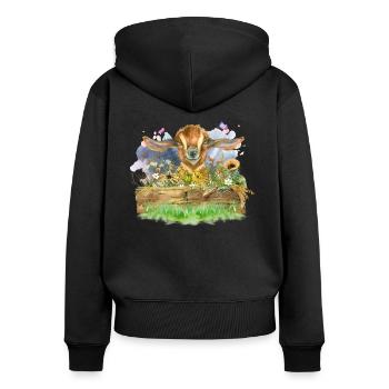 Ziege Aquarell - Frauen Premium Bio Zip Hoodie - Schwarz - Hinten - Julia (174cm)