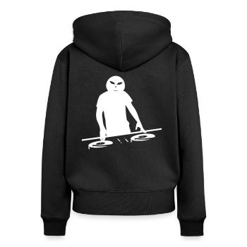 Alien DJ Vinyl Psychedelisch Tekno Raver - Frauen Premium Bio Zip Hoodie - Schwarz - Hinten - Julia (174cm)