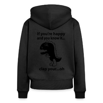 Dino T-Rex Klatschen - Frauen Premium Bio Zip Hoodie - Schwarz - Hinten - Julia (174cm)