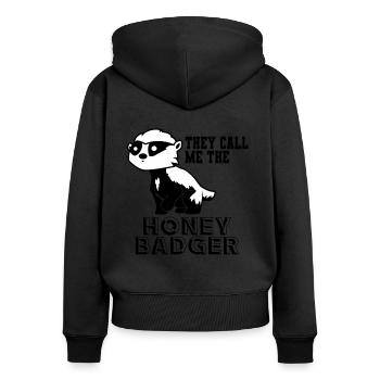Honigdachs - Frauen Premium Bio Zip Hoodie - Schwarz - Hinten - Julia (174cm)