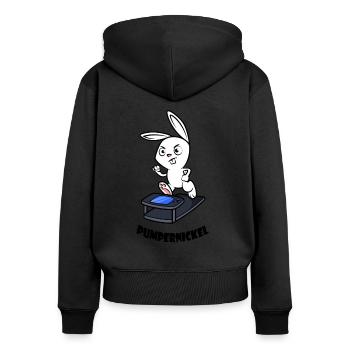 Pumpernickel Fitness Laufband Workout - Frauen Premium Bio Zip Hoodie - Schwarz - Hinten - Julia (174cm)