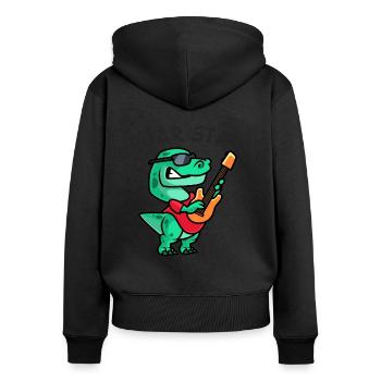 Rocker Dinosaurier Roar Star - Frauen Premium Bio Zip Hoodie - Schwarz - Hinten - Julia (174cm)