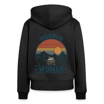 Hiking Woman Camping Hiking Vintage Sunset Jeep - Women's Premium Organic Zip Hoodie - black - Back - Julia (174cm)