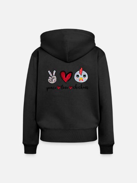Peace Love Chickens Funny Chicken Lover Farmer - Sweat à capuche zippé Premium bio Femme - noir