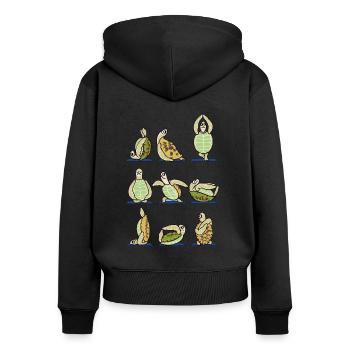 T-shirt de tortues de méditation de yoga - Sweat à capuche zippé Premium bio Femme - noir - Dos - Julia (174cm)
