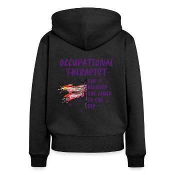 Dragonfly Occupational Therapist T-shirt - Women's Premium Organic Zip Hoodie - black - Back - Julia (174cm)