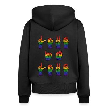 Love Is Love Sign Language T-Shirt - Frauen Premium Bio Zip Hoodie - Schwarz - Hinten - Julia (174cm)