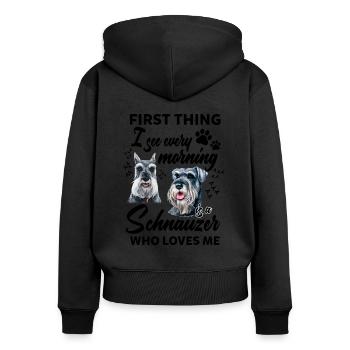 First Thing I See Every Morning Is A Schnauzer - Frauen Premium Bio Zip Hoodie - Schwarz - Hinten - Julia (174cm)