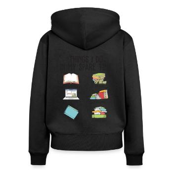 Les choses que je fais pendant mon temps libre aiment lire - Sweat à capuche zippé Premium bio Femme - noir - Dos - Julia (174cm)