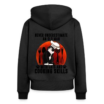 Black Cat An Old Man With Cats And Cooking Skills - Women's Premium Organic Zip Hoodie - black - Back - Julia (174cm)