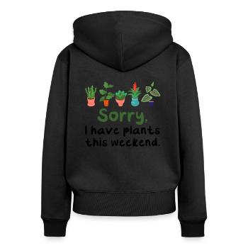Désolé j'ai des plantes ce week-end T-shirt - Sweat à capuche zippé Premium bio Femme - noir - Dos - Julia (174cm)