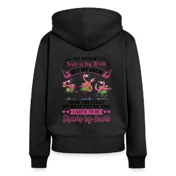 Nous n'étions pas sœurs par naissance mais sœurs par cœur - Sweat à capuche zippé Premium bio Femme - noir - Dos - Julia (174cm)