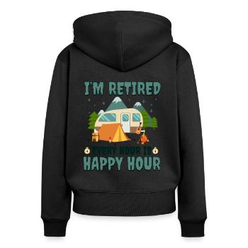 I'm Retired Every Hour Is Happy Hour T Shirt - Women's Premium Organic Zip Hoodie - black - Back - Julia (174cm)