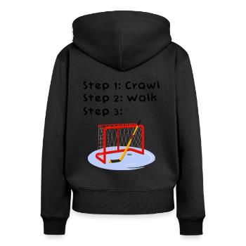 Crawl Walk Hockey Goalie Baby Bodysuit - Women's Premium Organic Zip Hoodie - black - Back - Julia (174cm)