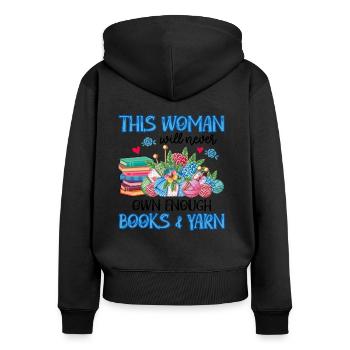 This Woman Will Never Own Enough Books and Yarn - Sweat à capuche zippé Premium bio Femme - noir - Dos - Julia (174cm)