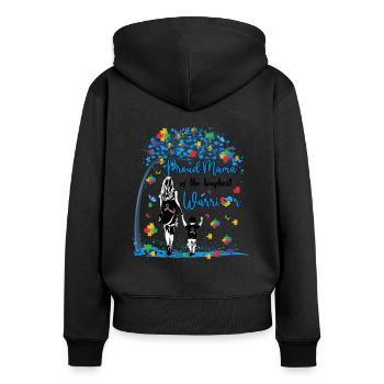 Proud Mama Of The Toughest Warrior - Frauen Premium Bio Zip Hoodie - Schwarz - Hinten - Julia (174cm)