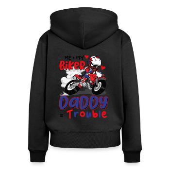 Me + My Biker Daddy = Trouble Onesie - Frauen Premium Bio Zip Hoodie - Schwarz - Hinten - Julia (174cm)