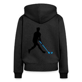 Floorball - Frauen Premium Bio Zip Hoodie - Schwarz - Hinten - Julia (174cm)