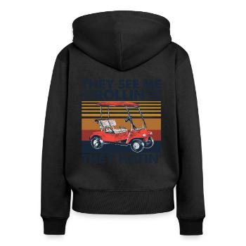 They See Me Rollin' They Hatin' Golf Cart Vintage - Frauen Premium Bio Zip Hoodie - Schwarz - Hinten - Julia (174cm)