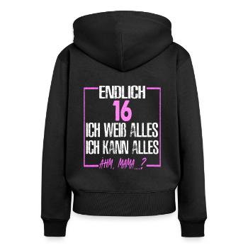 16.Geburtstag Geschenkidee - Frauen Premium Bio Zip Hoodie - Schwarz - Hinten - Julia (174cm)