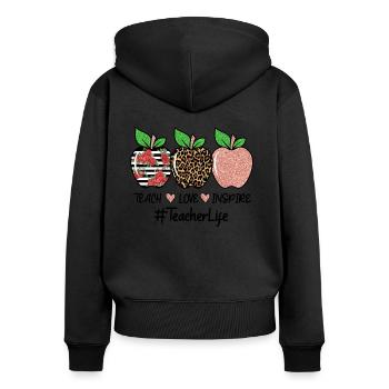 Teach Love Inspire Teacher Life - Frauen Premium Bio Zip Hoodie - Schwarz - Hinten - Julia (174cm)