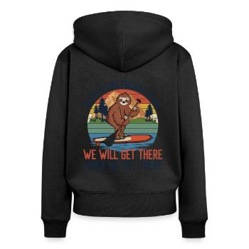 Sloth Paddle Board Team Vintage Retro Sunset - Frauen Premium Bio Zip Hoodie - Schwarz - Hinten - Julia (174cm)