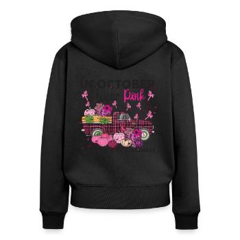 In October I Wear Pink Breast Cancer Awareness - Frauen Premium Bio Zip Hoodie - Schwarz - Hinten - Julia (174cm)