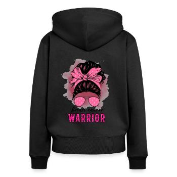 Breast Cancer Warrior Messy Bun - Frauen Premium Bio Zip Hoodie - Schwarz - Hinten - Julia (174cm)