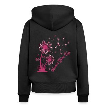 Sensibilisation au cancer du sein Le pissenlit n’abandonne jamais - Sweat à capuche zippé Premium bio Femme - noir - Dos - Julia (174cm)