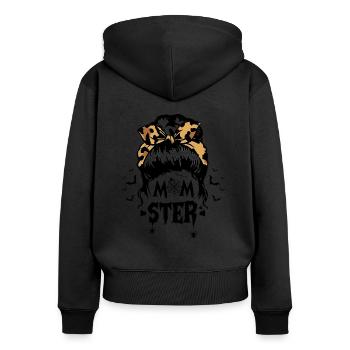 Momster Messy Bun Leopard Headband - Women's Premium Organic Zip Hoodie - black - Back - Julia (174cm)