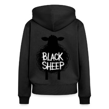 Black Sheep - rebellisch und einzigartig - Frauen Premium Bio Zip Hoodie - Schwarz - Hinten - Julia (174cm)