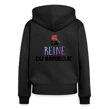 La reine du barbecue. Barbecue. Grillade. - Sweat à capuche zippé Premium bio Femme - noir - Dos - Julia (174cm)