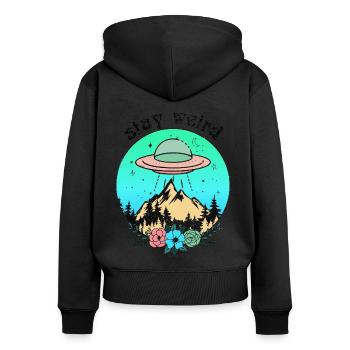 Restez bizarre OVNI - Sweat à capuche zippé Premium bio Femme - noir - Dos - Julia (174cm)