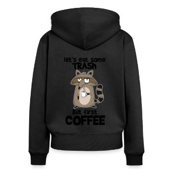 Waschbär Kaffee Morgenmuffel Müll Raccoon Lustig - Frauen Premium Bio Zip Hoodie - Schwarz - Hinten - Julia (174cm)