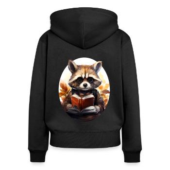 Waschbär - Frauen Premium Bio Zip Hoodie - Schwarz - Hinten - Julia (174cm)