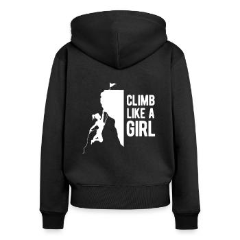cooler Spruch klettern Frau Kletterer Berge Frauen - Frauen Premium Bio Zip Hoodie - Schwarz - Hinten - Julia (174cm)