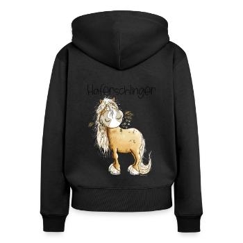 Haflinger Pferd Haferschlinger Wortspiel - Frauen Premium Bio Zip Hoodie - Schwarz - Hinten - Julia (174cm)