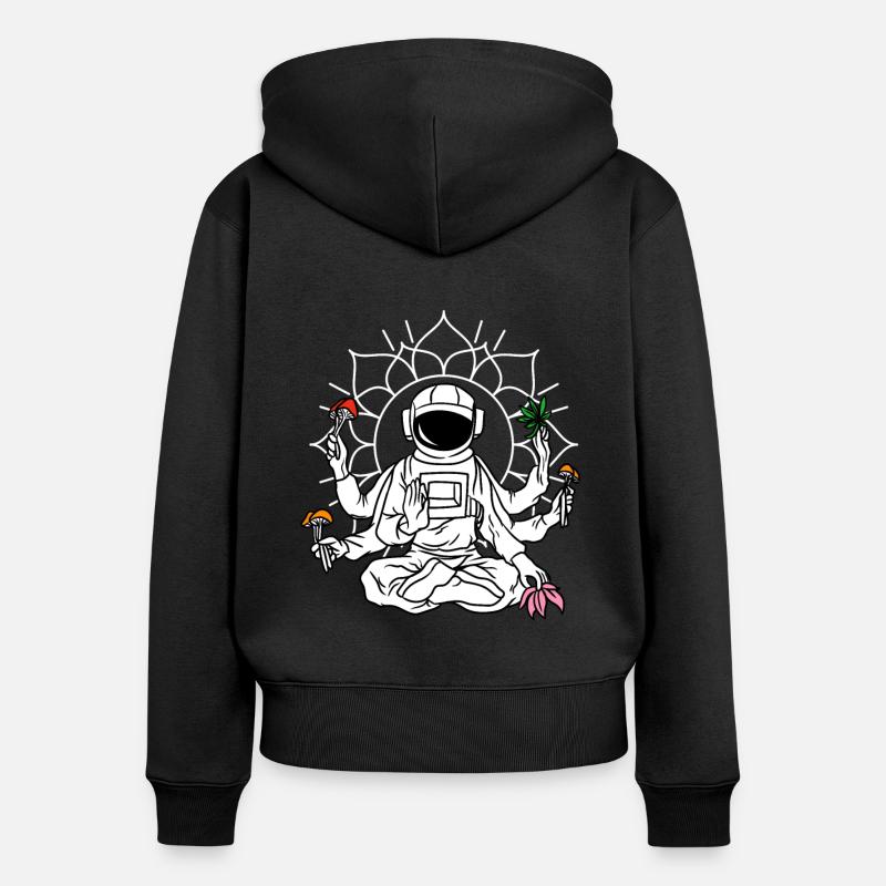 Astronaut Magic Mushrooms Psychedelic LSD - Women's Premium Organic Zip Hoodie - black