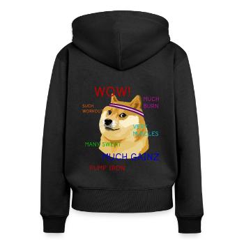 Lustiges Gym Doge Meme Workout Gainz - Frauen Premium Bio Zip Hoodie - Schwarz - Hinten - Julia (174cm)