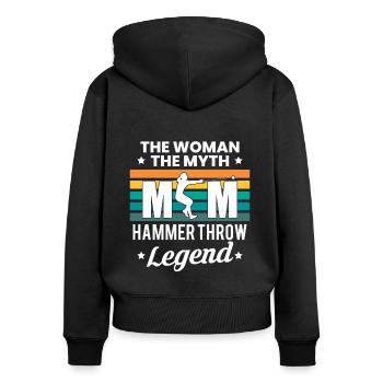 Mom The Woman The Myth Hammer Throw Legend - Frauen Premium Bio Zip Hoodie - Schwarz - Hinten - Julia (174cm)