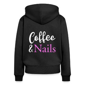 Chemise cadeau Café & Ongles - Sweat à capuche zippé Premium bio Femme - noir - Dos - Julia (174cm)
